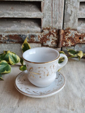 ANCIEN BRULOT TASSE ET SOUS TASSE A CAFE  BLANC ET DORE PORCELAINE 19EME