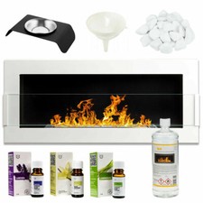 Cheminée Bio Éthanol Blanc 900x400 Brûleur à Feu Eco Design + Accessoires