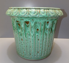-SUPERBE GRAND CACHE POT TERRE CUITE EMAILLEE VERT Façon VALLAURIS non signé  D