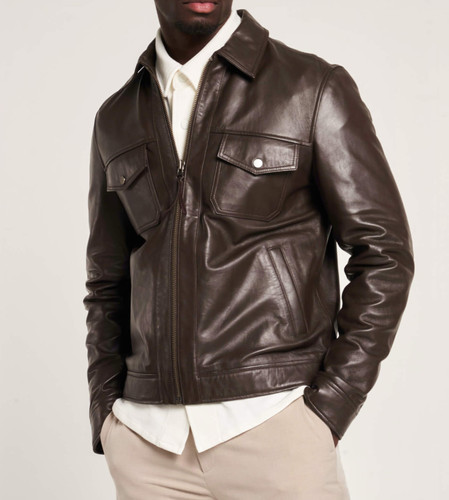 Veste cuir marron foncé - veste,