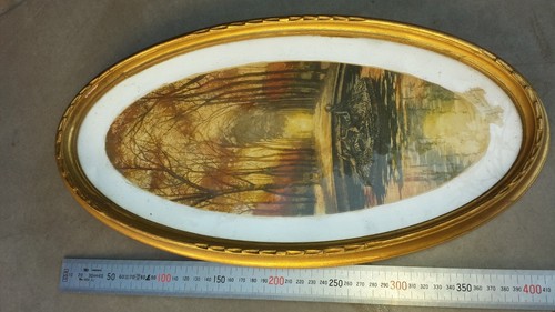 Ancien tableau ovale eau - ovale,