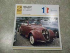 CARTE FICHE AUTO PEUGEOT 202 CABRIOLET