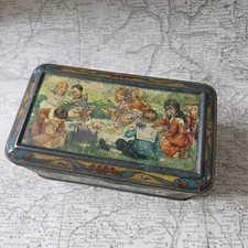 LEFEVRE UTILE LU BOITE Scène Enfantine Ancienne Pub Tôle Litho Alfred Riom 1898