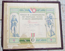 Diplôme Médaille  Reconnaissance Volontaires Suisses et anciens Légion Etrangère