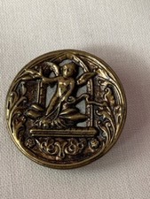 Bouton ancien, collection, 3 cm, Brass Button, Ange à la fenêtre, très bon état
