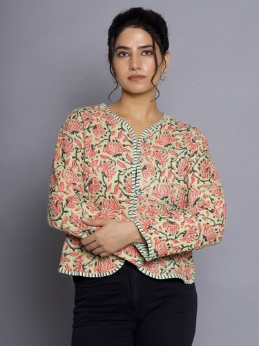 Floral vert veste matelassé - floral,