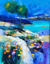 Tableau Original de S!C 50 x 40 cm " Le chemin blanc" huile au couteau