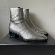 YSL Saint Laurent Wyatt 40 Silver Leather Boots sz 41 Men