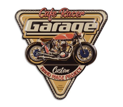 Plaque fer blanc moto café - fer,