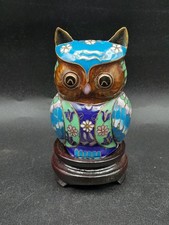 Chouette Ou Hibou En Émaux Cloisonné 9,5 Cm De Haut Très Bon État