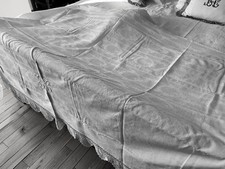 Linge Ancien Dessus De Lit D’été Damassé De Soie Et Dentelle Monogrammes A C