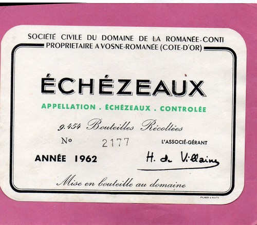 Etiquette echezeaux 1962 - echezeaux,