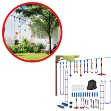 Parcours Ninja Enfants 10 Accessoires Slackline 10m Bleu Jardin