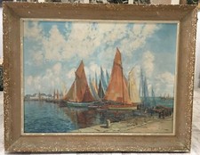Raymond URBAIN 1895-1962 (Lévi-Strauss) Bateaux au Port Bretagne 54 x 73 cm