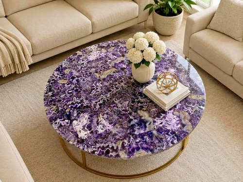 Round amethyst stone coffee - round,