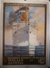 Affiche ancienne originale compagnie navigation Atlantique Sebille 1910 entoilée
