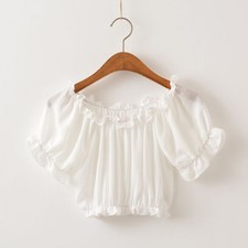 Blouse À Manches Courtes Cropped Pour Femme T-shirt Lolita JK Volant En Chiffon