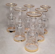 6 verre sur pied cristal taillé  et or vintage fait main  ANCIEN 