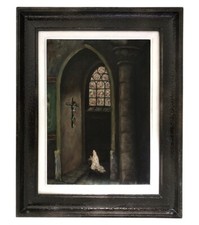 Tableau ancien HSP "Intérieur Eglise" école Française début XXe siècle.