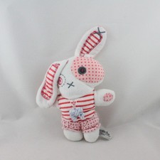 Doudou lapin blanc rose rayé