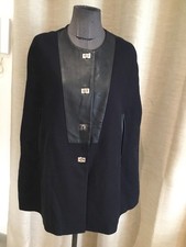 Superbe Et Authentique Manteau Poncho Coton Laine Cuir Sandro 38 Neuf