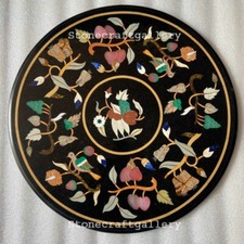 24 " Noir Marbre Café Table Top Incrustation Artisanat Travail Décor Maison