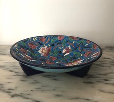 ancienne coupe sur pied ART DECO en émaux de LONGWY signé 22cm Piétement tripode