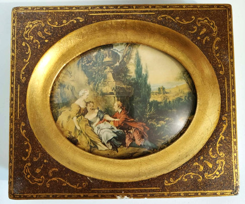 Ancien cadre bois doré scène - ancien,
