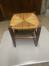 Joli Tabouret Rustique en bois avec assise en paille ;H:34 cm;L32 l32 cm Vintage