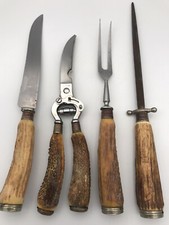 SET 4 PIÈCES à Découper Bois De Cerf Sculpté Et Acier Rostfrei, Solingen Germany