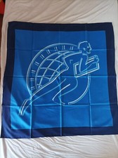 FOULARD BLEU  vintage polyester  83 X 83cm