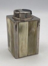 Grand BRIQUET De TABLE Vintage Collection Objet Fumeur En Métal Chrome Et Corne