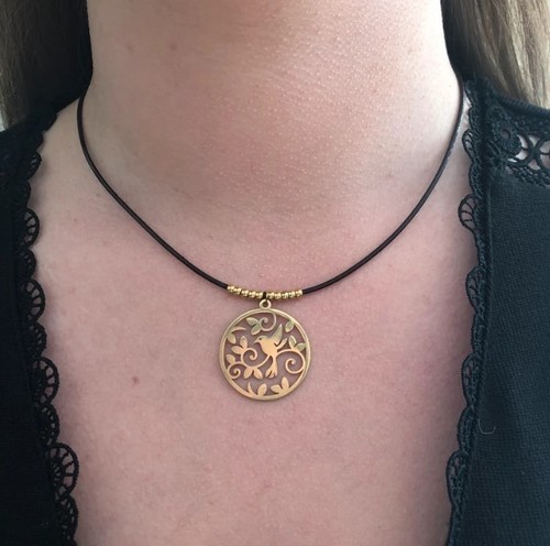 Collier cuir doré acier - et,