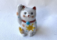 Kutani Yaki Porcelaine Maneki Neko Japonais Lucky Cat Kokuzo Kiln Crêpe Bonbons
