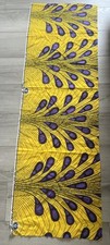 Tissu Wax Pagne Jaune Et Violet Motifs Plumes De Paon