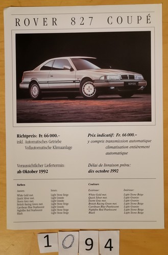 Rover 827 coupé prospectus - 827,