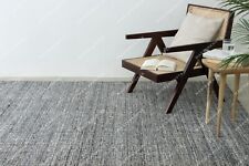 Main Tissé Laine Tapis Gris Boho Rayé Zone Tapis 2.7x3.7m Indien Handmade