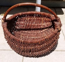 Ancien Panier Rond En Osier Et Rotin