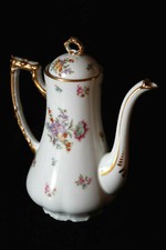 Théière cafetière ancienne porcelaine Limoges estampillée PP Antique Teapot
