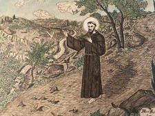 Beau Dessin Prêtre Frère Oiseau Religion Curé Ésotérisme Prière 1950 Art Ancien