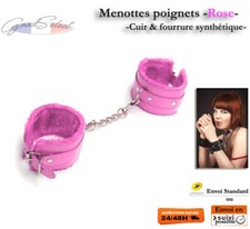 Menottes poignets -ROSE- Cuir & Fourrure - Jeux Érotiques BDSM Lingerie (X315)