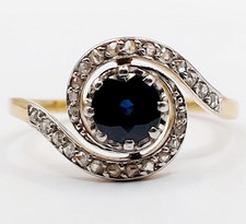 Bague tourbillon antique or 18k saphir et diamant taille rose (circa 1900)