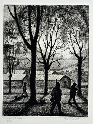 Depart chasse gravure signée - depart,