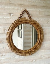Vintage Miroir Soleil Rotin et