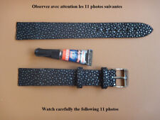 16 mm BRACELET OUVERT GALUCHAT VÉRITABLE NOIR POLI POUR ANSES FIXES SOUDÉES