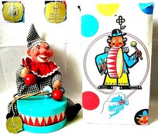 AUTOMATE A PISTON- RARE CLOWN GROS TAMBOUR+BOÎTE -DDR GERMANY- S.A.S. SONNI CARL
