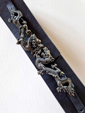 Vivienne Tam RARE Dragon Oriental Asia Buckle Black Leather Women Belt 75 80 85
