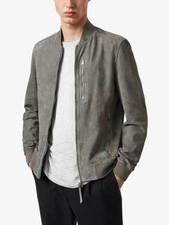Blouson bomber gris cuir daim