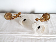 ANCIENNE Paire D'Appliques Murales en BRONZE à Décor ANGE et Pâte de Verre