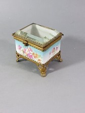 Boite coffret bijoux ancien porcelaine & verre biseauté XIXè Napoléon 3 rare